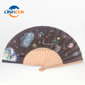 Custom printed wooden nylon fabric hand fan for event